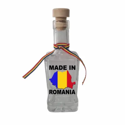 Made in romania, sticla cu mesaj patrata, 250 ml, model divgs318 06 00